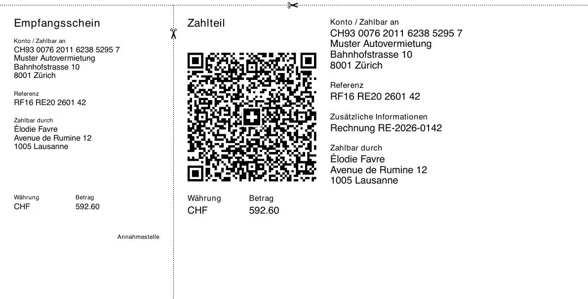 Zahlteil mit Swiss QR-Code zur Rechnung