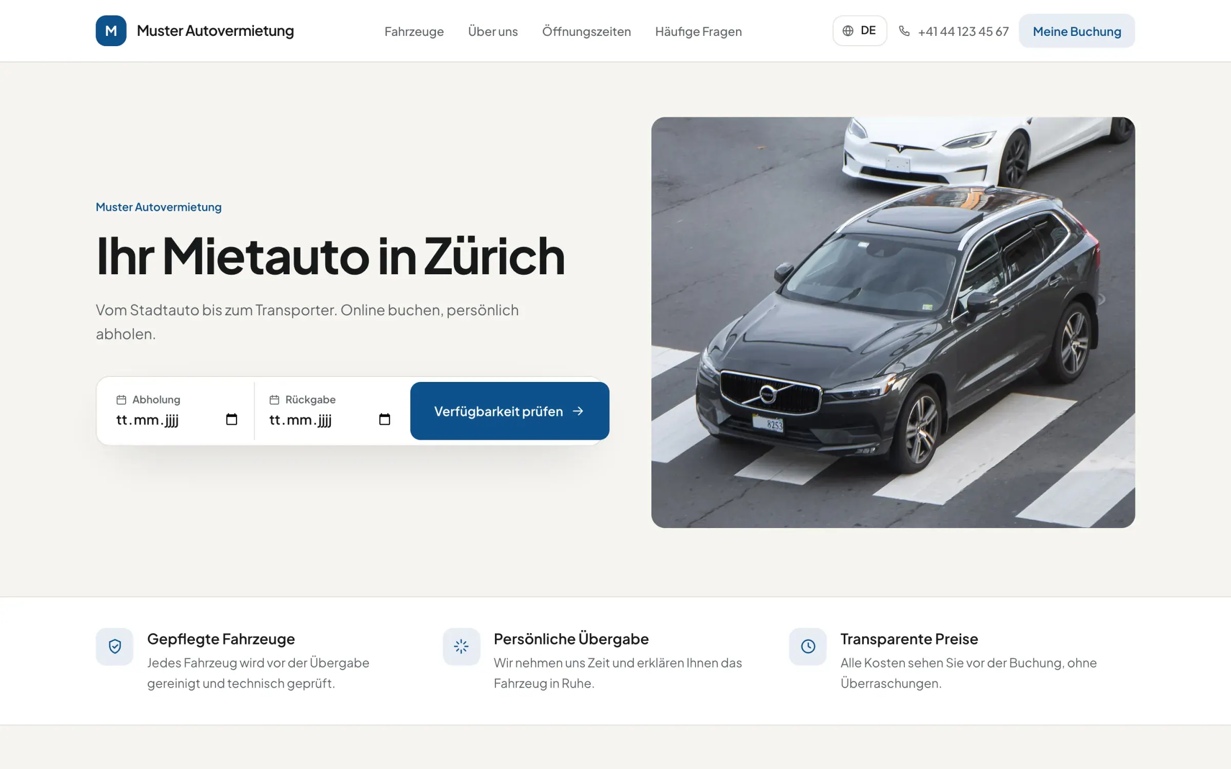 Vorlage Klassisch: helles Design mit Datumssuche