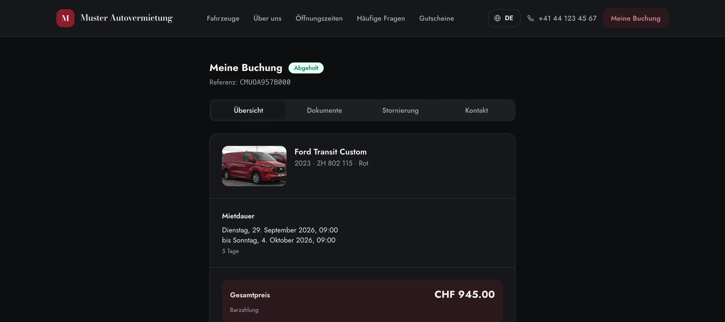 Meine Buchung mit Übersicht, Dokumenten, Stornierung und Kontakt