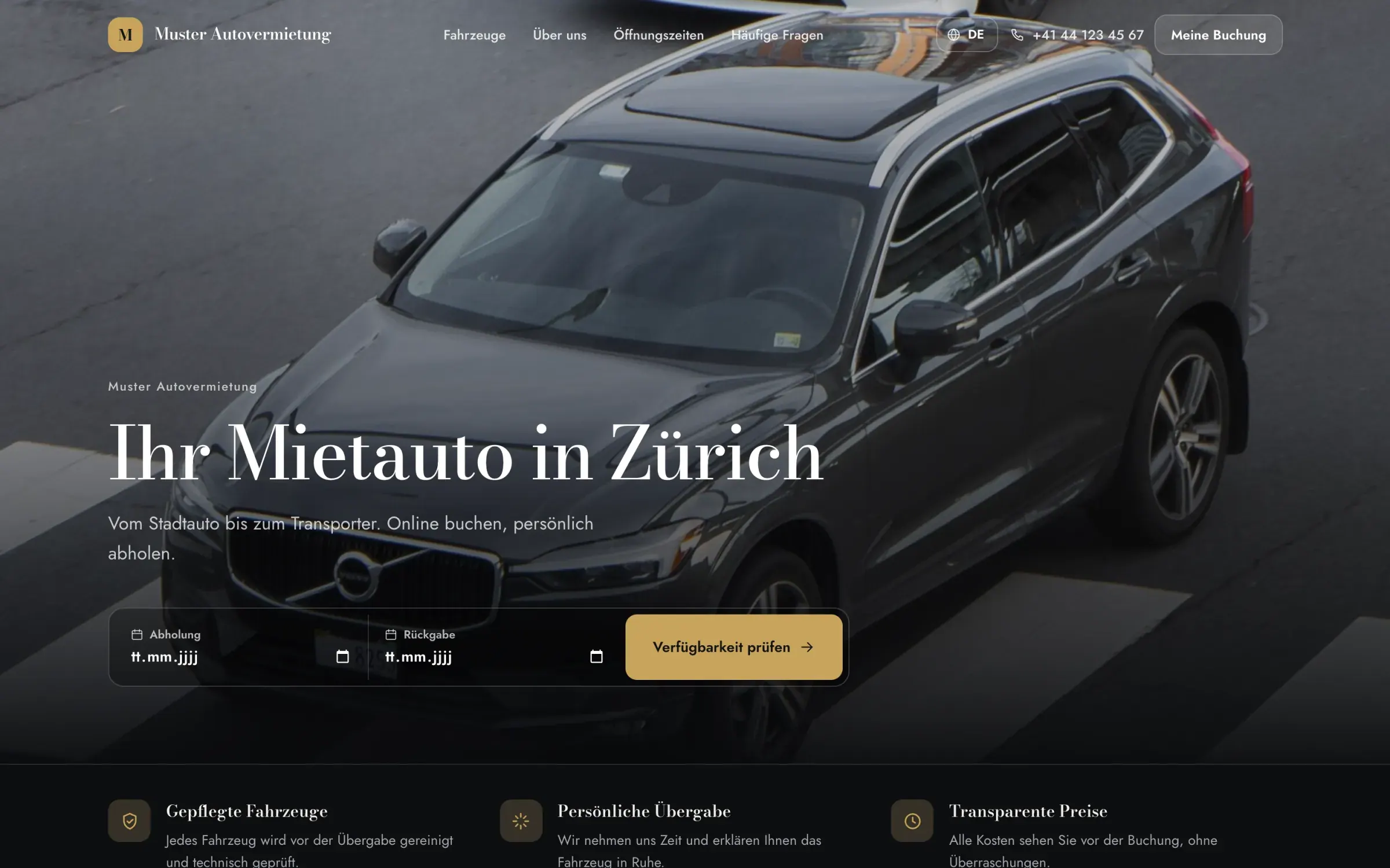 Vorlage Premium: dunkles Design mit randlosem Fahrzeugfoto