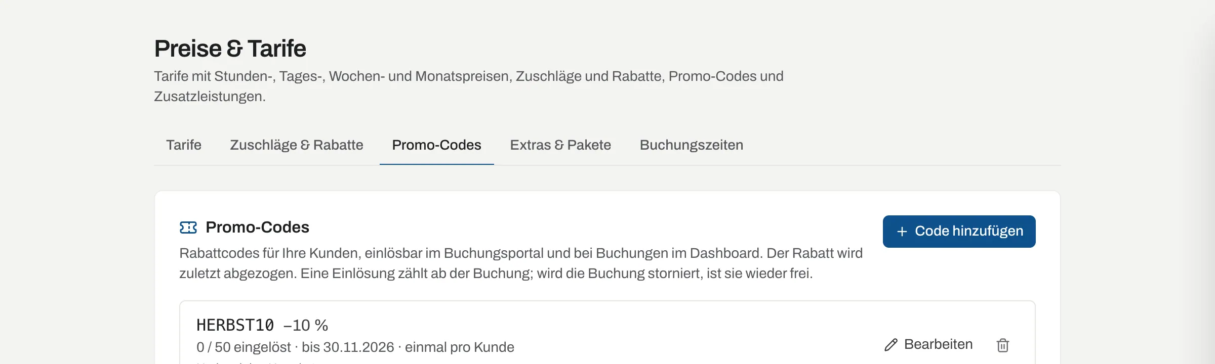 Promo-Code HERBST10 mit 10 % Rabatt, gültig bis 30.11.2026, einmal pro Kunde