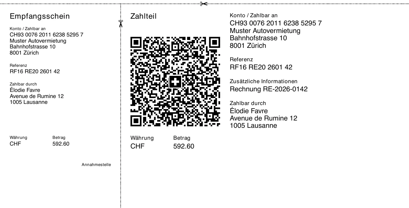 Zahlteil mit Swiss QR-Code zur Rechnung